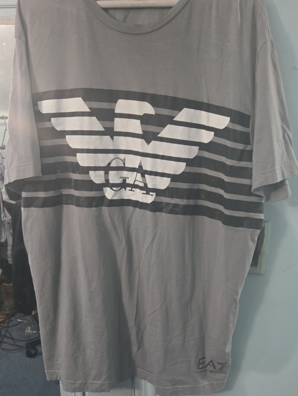 Emporio Armani Gray Tee with White Eagle Logo